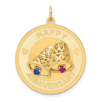 14K HAPPY ANNIVERSARY Blue and Red CZ with Bells Engravable Disc Charm
