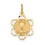 14k Polished and Satin Solid HOLY COMMUNION Scalloped Edge Round Disc Charm
