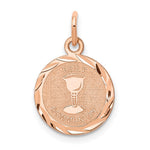 14k Rose Gold Polished and Satin Solid HOLY COMMUNION Diamond-cut Edge Round Disc Charm