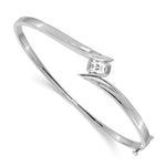 14k White Gold Complete 3/4 carat Emerald-cut AAA Diamond Hinged Oval Bangle Bracelet