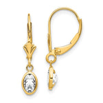 14k 6x4 Oval Bezel April/White Topaz Leverback Earrings