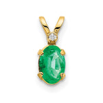 14k Diamond and 6x4 Oval May/Emerald Birthstone Pendant