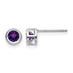 14k White Gold Round Bezel February/Amethyst Post Earrings