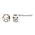 14k White Gold Round Bezel June/Freshwater Cultured Pearl Post Earrings
