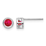 14k White Gold Round Bezel July/Ruby Post Earrings