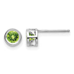 14k White Gold Round Bezel August/Peridot Post Earrings