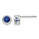 14k White Gold Round Bezel September/Sapphire Post Earrings