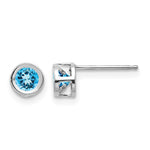 14k White Gold Round Bezel December/Blue Topaz Post Earrings