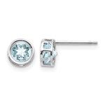 14k White Gold Round Bezel March/Aquamarine Post Earrings