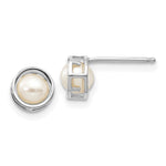 14k White Gold Bezel FW Cultured Pearl Stud Earrings