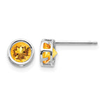 14k White Gold Round Bezel November/Citrine Post Earrings
