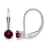 14k White Gold Round January/Garnet Leverback Earrings
