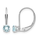 14k White Gold Round March/Aquamarine Leverback Earrings