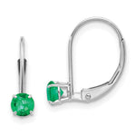 14k White Gold Round May/Emerald Leverback Earrings