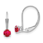 14k White Gold Round July/Ruby Leverback Earrings