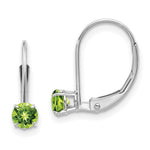 14k White Gold Round August/Peridot Leverback Earrings
