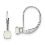 14k White Gold Round October/Opal Leverback Earrings