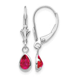 14k White Gold 6x4 Pear Bezel July/Ruby Leverback Earrings