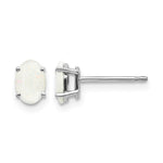 14k White Gold 6x4 Oval October/Opal Post Earrings