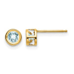 14k Round Bezel March/Aquamarine Post Earrings
