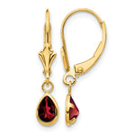 14k 6x Pear Bezel January/Garnet Leverback Earrings