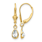 14k 6x Pear Bezel April/White Topaz Leverback Earrings