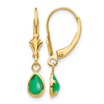 14k 6x Pear Bezel May/Emerald Leverback Earrings
