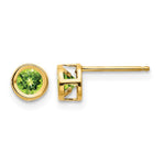 14k Round Bezel August/Peridot Post Earrings