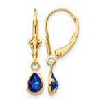 14k 6x Pear Bezel September/Sapphire Leverback Earrings