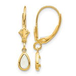 14k 6x Pear Bezel October/Opal Leverback Earrings