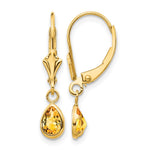 14k 6x Pear Bezel November/Citrine Leverback Earrings