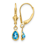 14k 6x Pear Bezel December/Blue Topaz Leverback Earrings