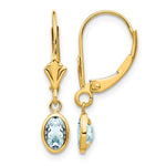 14k 6x4 Oval Bezel March/Aquamarine Leverback Earrings