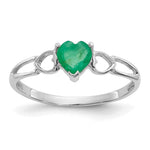 14k White Gold Heart Emerald Birthstone Ring
