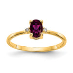 14k Diamond and 6x4 Oval Rhodolite Garnet Birthstone Ring