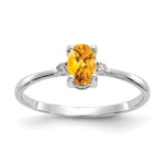 14k White Gold Diamond and 6x4 Oval Citrine Birthstone Ring