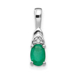 14k White Gold 6x4 Oval May/Emerald and Diamond Pendant