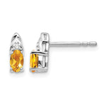 14k White Gold 5x3 Oval November/Citrine and Diamond Post Earrings