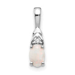 14k White Gold 6x4 Oval October/Opal and Diamond Pendant