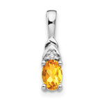 14k White Gold 6x4 Oval November/Citrine and Diamond Pendant