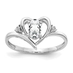 14k White Gold 6x4 Oval April/White Topaz and Diamond Heart Ring