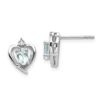 14k White Gold 5x3 Oval March/Aquamarine and Diamond Heart Earrings