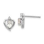 14k White Gold 5x3 Oval April/White Topaz and Diamond Heart Earrings