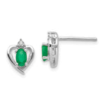 14k White Gold 5x3 Oval May/Emerald and Diamond Heart Earrings