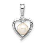 14k White Gold June/Freshwater Cultured Pearl and Diamond Heart Pendant