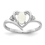14k White Gold 6x4 Oval October/Opal and Diamond Heart Ring