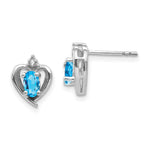 14k White Gold 5x3 Oval December/Blue Topaz and Diamond Heart Earrings