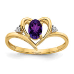 14k 6x4 Oval February/Amethyst and Diamond Heart Ring