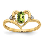 14k 6x4 Oval August/Peridot and Diamond Heart Ring