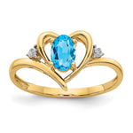 14k 6x4 Oval December/Blue Topaz and Diamond Heart Ring